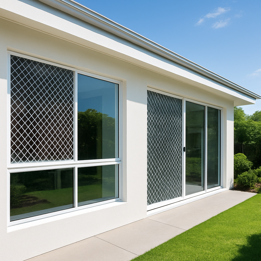 Modern Australian home with security screens and fly screens installed on windows and doors